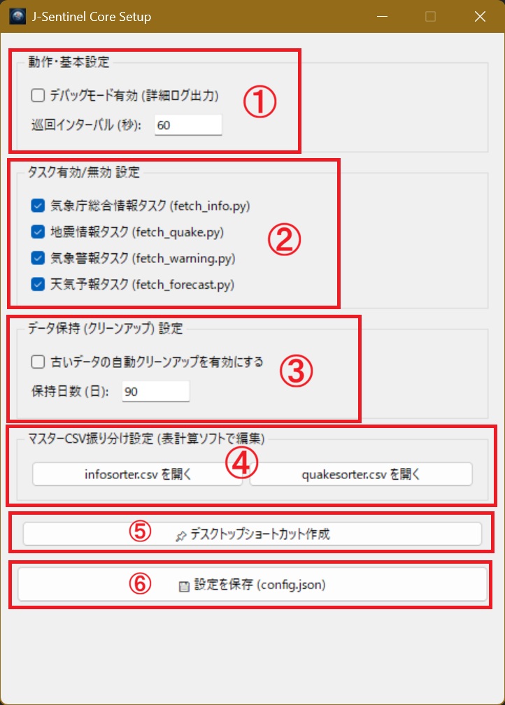 Core設定画面とマスターCSV振り分け設定
